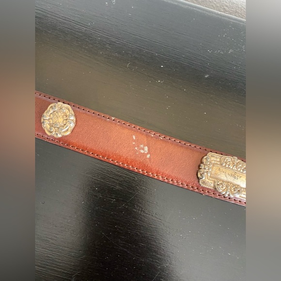 Vtg 90s FOSSIL Sz M Womens Brown Leather Western Belt Silver Concho Buckle Read - Picture 6 of 8